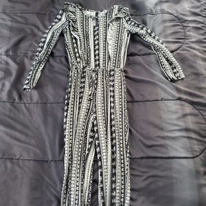 girl medium long sleeve pant romper black/white